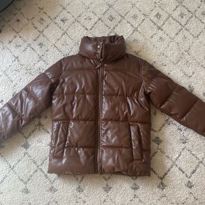 Brown leather puffer jacket